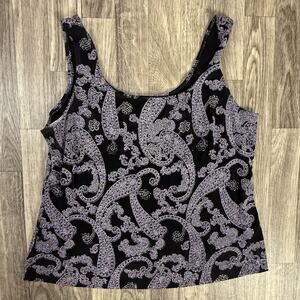 Black Paisley Metallic Sparkle Tank Top — Shiny Print Sleeveless Camisole